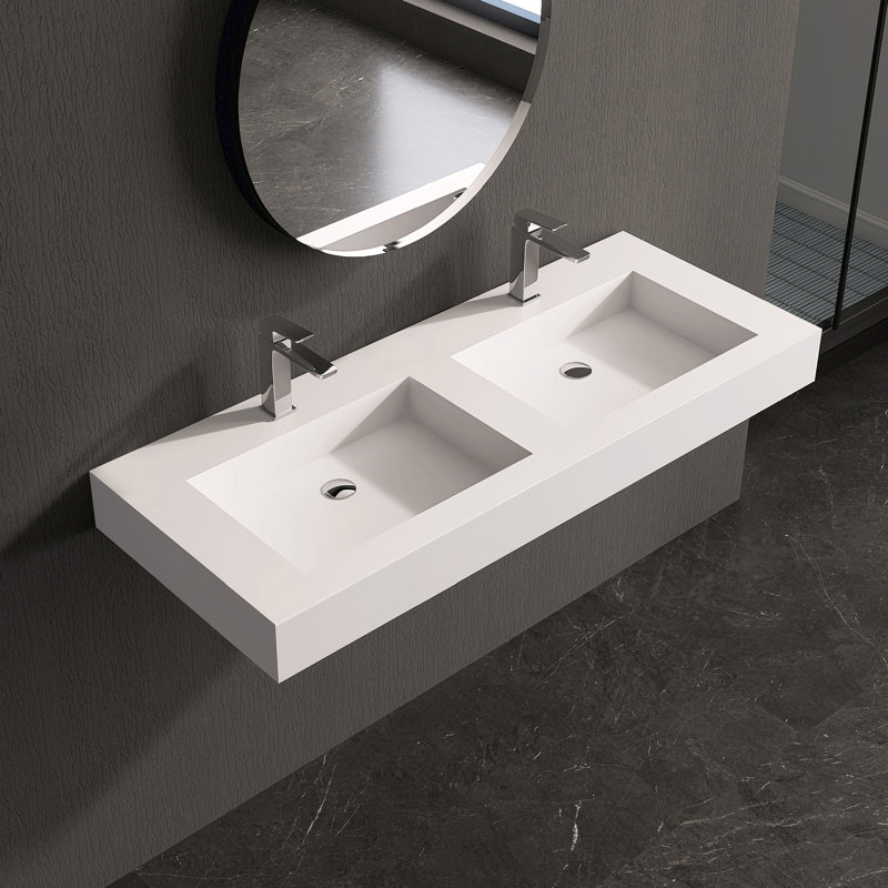 47'' Rectangular Stone Resin Double Bathroom Sink With Faucet Hole
