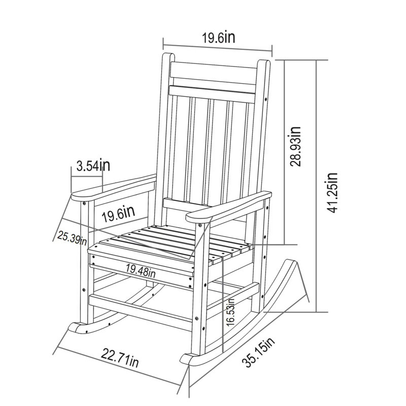 Rocking Chair With Side Table In Navy Blue. Ergonomic For Reduced Stress. Widened And Contoured Seat. 32.5"D X 25.9"W 41.7"H. Supports Up To 380 Lbs. 30-Min Partial Installation. Made Of 304