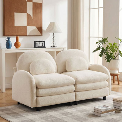 Modern Boucle Modular Loveseat Sofa Curved Cloud Couch with Cushions/Pillows For Living Room Apartment,White