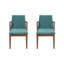 Ensemble de 2 chaises de salle à manger de style Mid-Century moderne avec accoudoirs rembourrés en tissu vert avec structure en bois d'hévéa couleur noyer, capacité de 250 lb pour la cuisine et la salle à manger