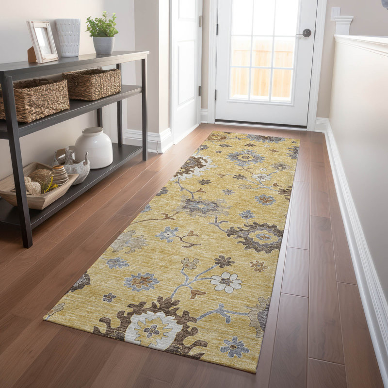 Premium Machine Washable Prisco Gold Rug, Runner 2'3" x 7'6"
