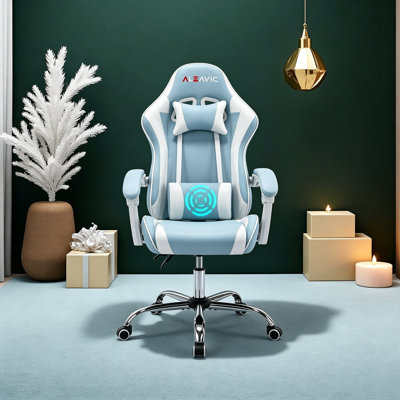 Fauteuil de jeu ergonomique avec support lombaire - Fauteuil d'ordinateur inclinable à haut dossier pour adultes, Fauteuil de bureau double rembourré avec appui-tête et hauteur réglables, bleu - Fauteuil de bureau et de jeu