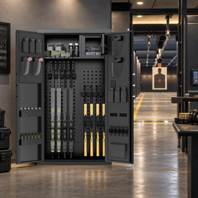 30-40 Gun Safe, Biometric Gun Safe for Rifles and Pistols, Rifle Safe 55" Large Rifle Gun Safe with 2 Pegboards & Inner Cabinet, Unassembled Gun Cabient with Dual Alarm & Mute Mode foe Home