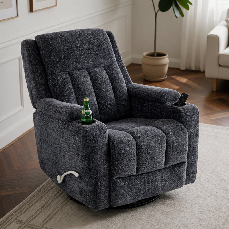 Fauteuil inclinable à bascule pivotant manuel de 34 po de largeur avec deux porte-gobelets en acier inoxydable