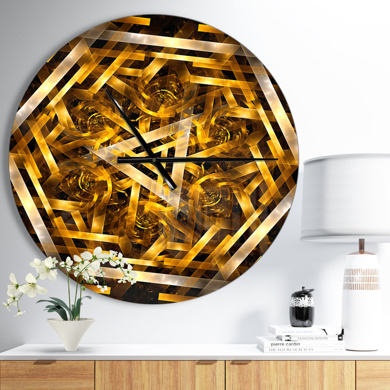 Horloge murale Fractal 3D Yellowish Hexagon, Moyen