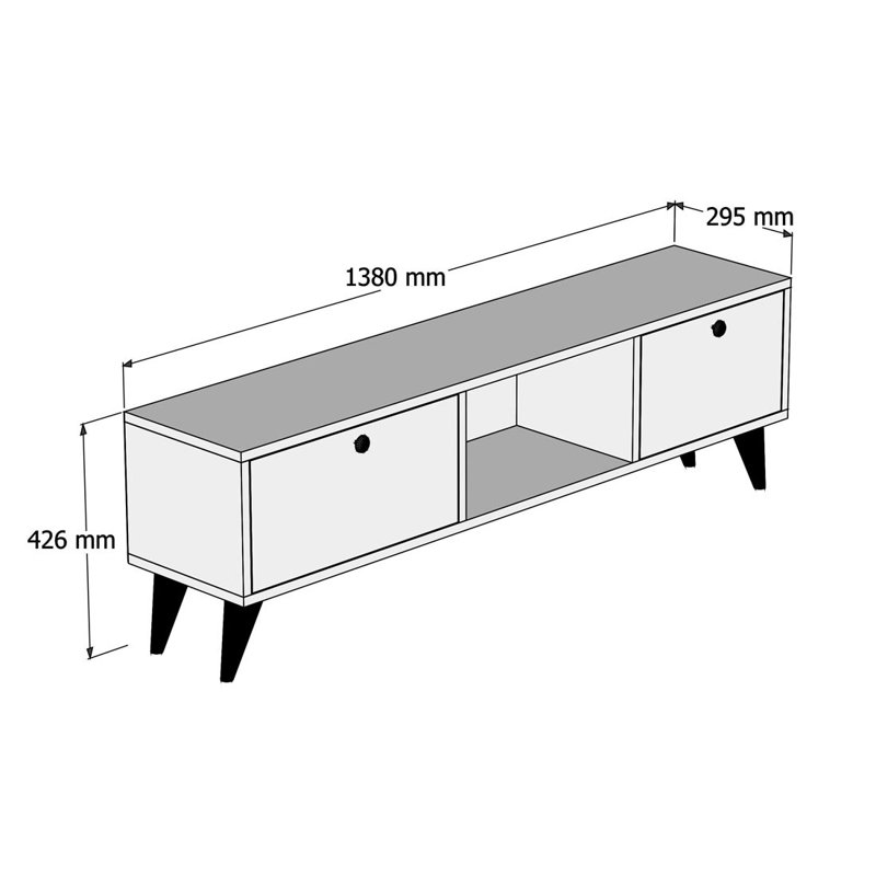 Modern TV Stand with Wall-Mount Option, Black, 54.3 x 16.8 x 11.6 inches | 100% Melamine Coated Particle Board, Thickness: 0.7 inches | Multiple Shelves, Plastic Legs, Scandinavian Design for Stylish Living Rooms