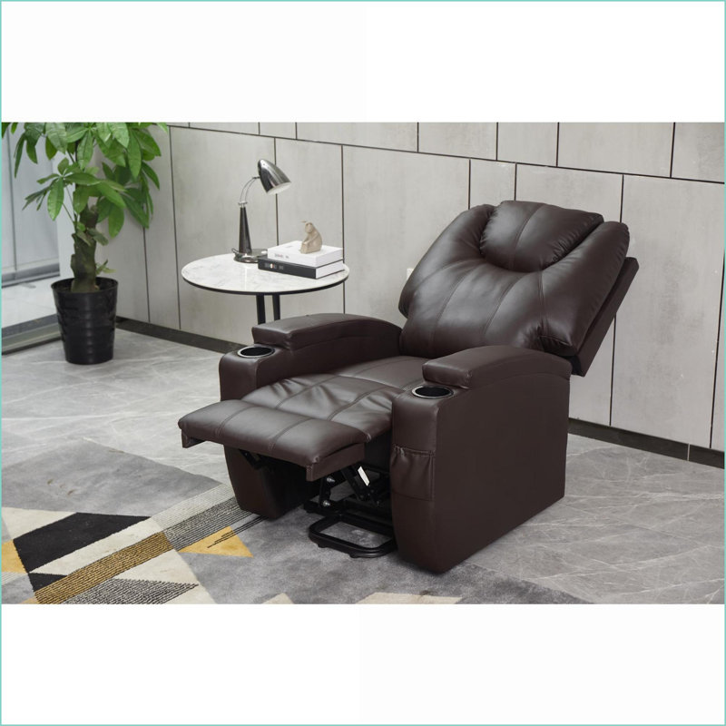 Canapé inclinable moderne en similicuir avec télécommande, deux porte-gobelets Recliners | Brun foncé, Brun