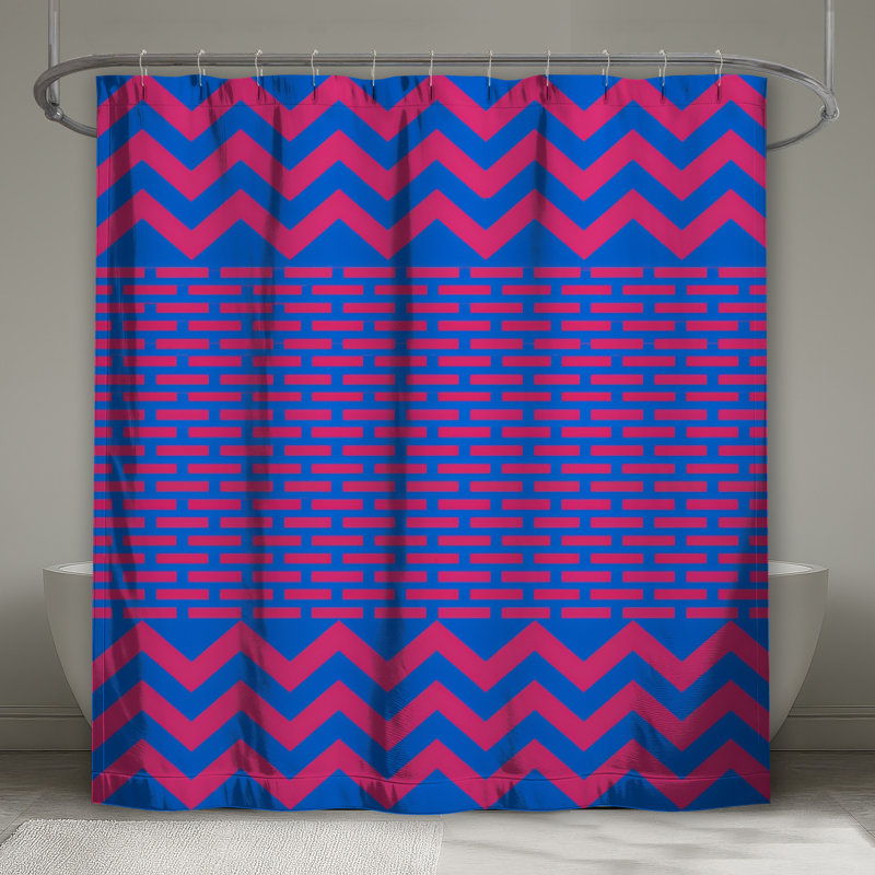 Rideaux de douche bleu zigzag très longs, L 70 po x H 93 po