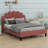 Upholstered Platform Bed With Flower Pattern Headboard-76142007-76142006