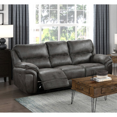 Plush Modern Design Living Room Power Reclining Sofa Gray Microfiber Upholstery Usb Port Solid Wood Frame Furniture 1Pc