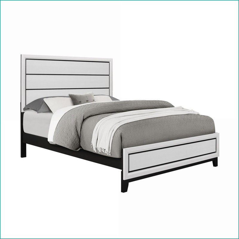 Ensemble de chambre à coucher grand, ivoire moderne 5 pièces avec commode et amp; Tables de chevet | Bois d'hévéa | Lits standard