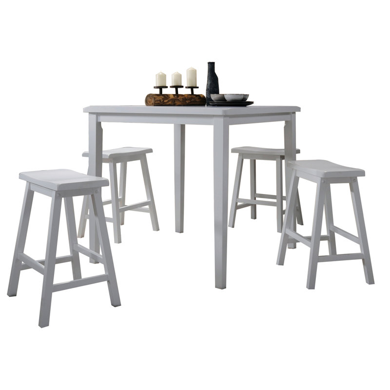 5-Piece Counter Height Set With Saddle Stools, White, White