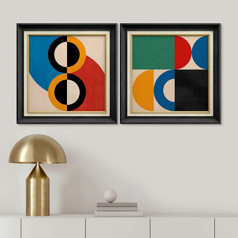 «Modern Colorful Circle Polygons», ensemble de 2 peintures sur toile encadrées, Noir