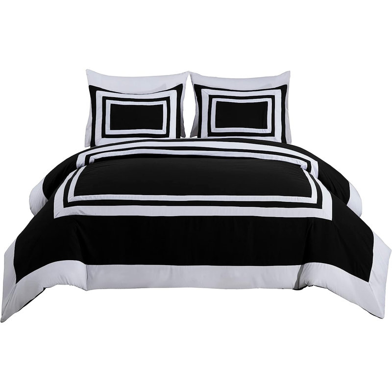 7-Piece Hotel Style Bed in a Bag Comforter Set with Sheets, Black/White, Queen Comforter + 6 Additional Pieces