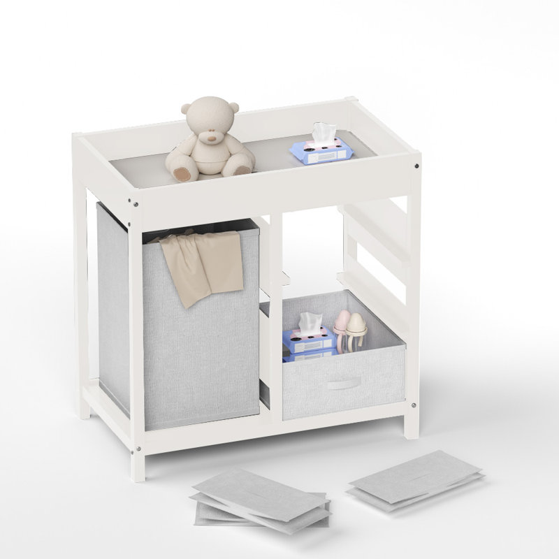 34" Wide 3-Drawer Changing Table with Laundry Hamper Pad, White