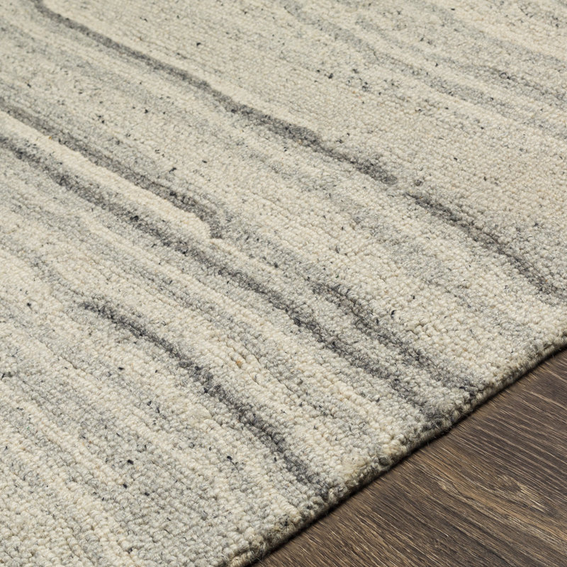 Abstract Handmade Tufted Wool Gray/Beige Area Rug, Rectangle 8'10" x 12'