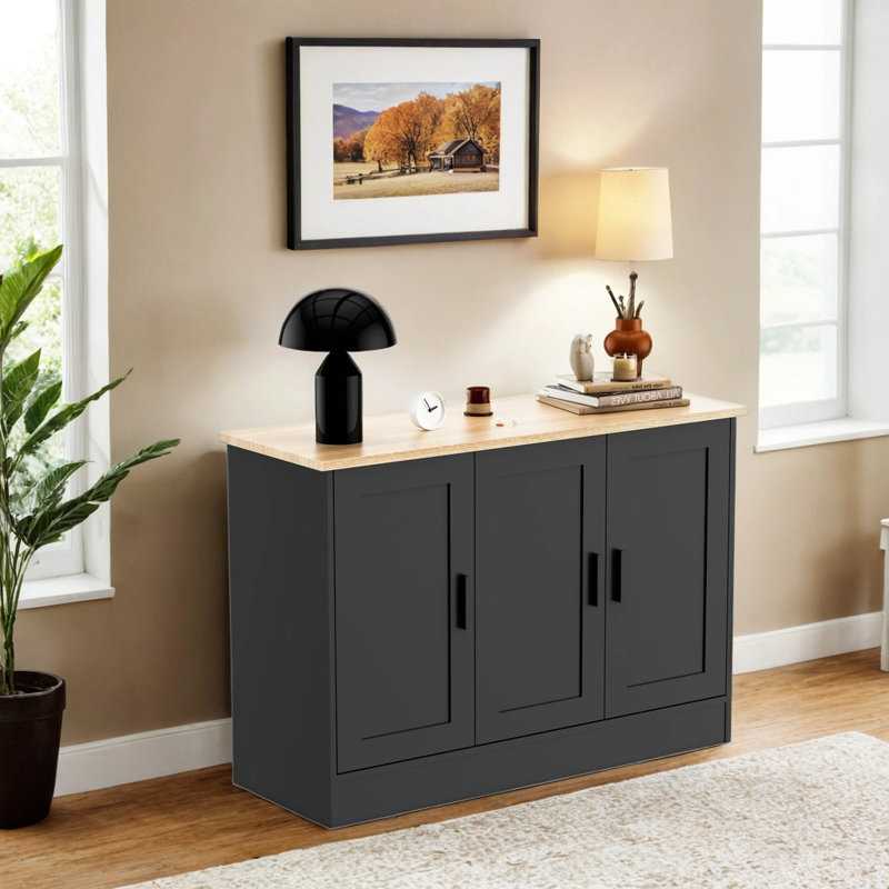 43.3”W  3 Door Buffet Cabinet, Coffee Bar Cabinet With Adjustable Shelf, Kitchen Buffet Sideboard For Living Room, Kitchen