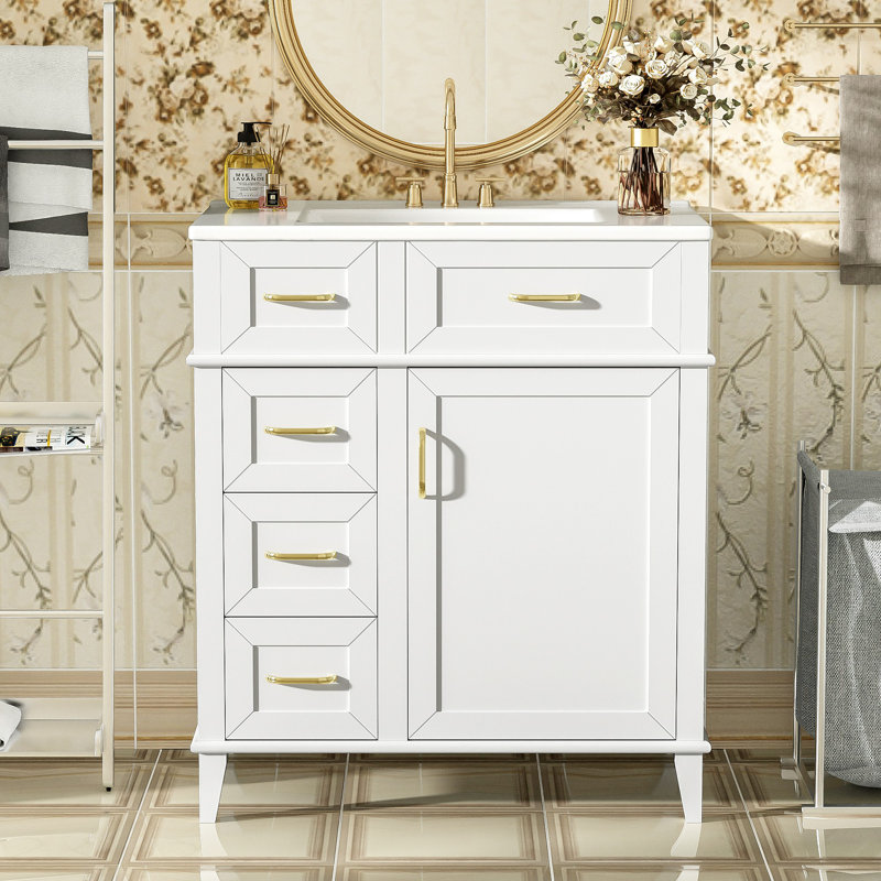 Meuble-lavabo de 30 pouces avec lavabo en céramique, Blanc