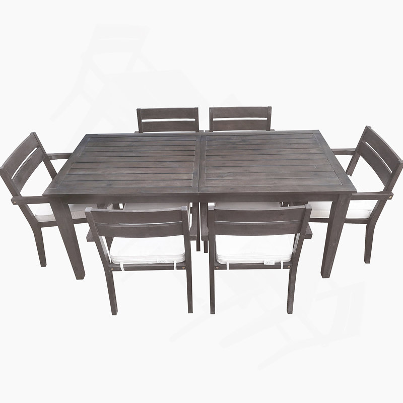 Ensemble de salle à manger 7 pièces pour l'extérieur, table en bois avec 6 chaises pour la pelouse, la cour, la terrasse du jardin, au bord de la piscine