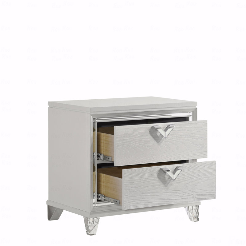 Table de chevet 2 tiroirs moderne avec lueur à DEL et poignées en forme de V