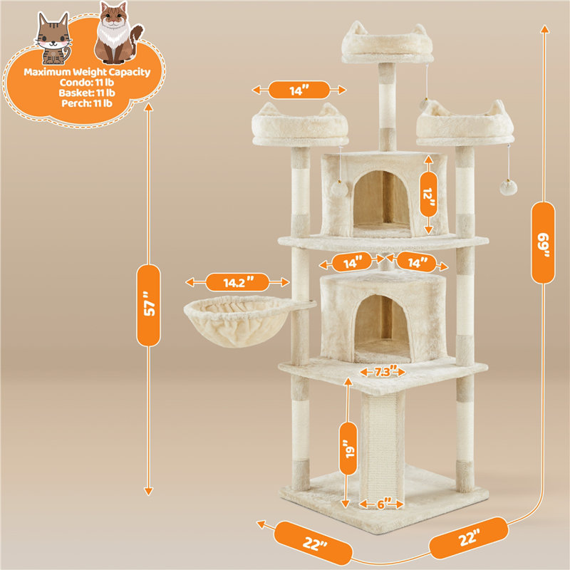 Zutphen 69'' H Cat Tree, Beige