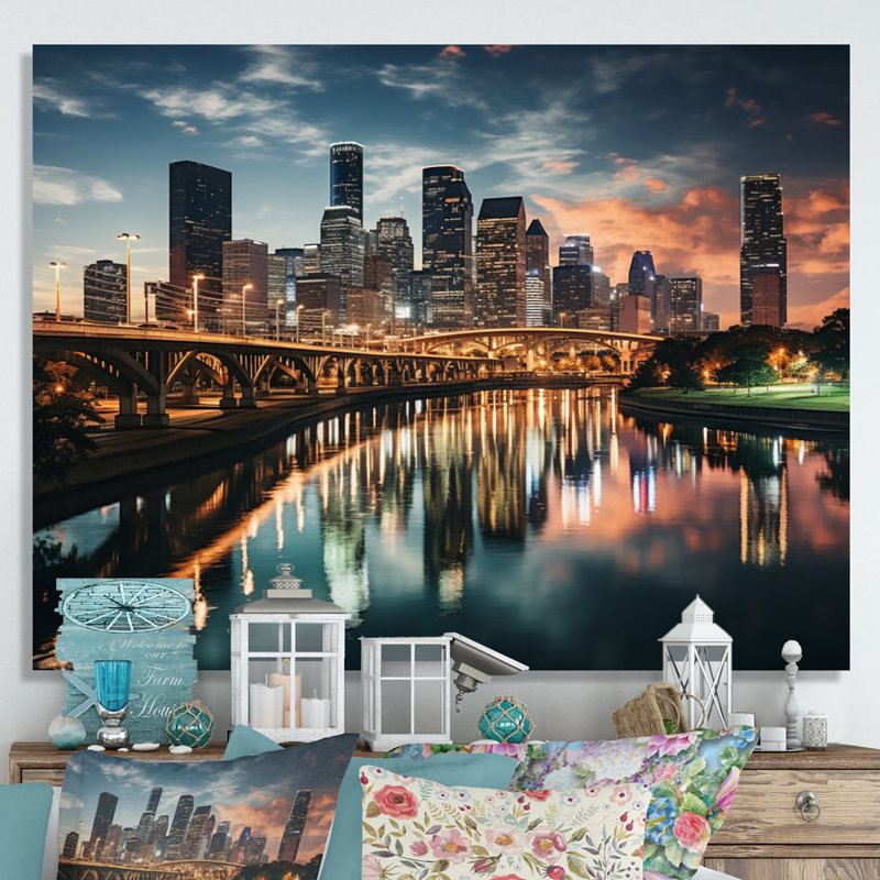 Horizons de Houston II - art mural Houston, Toile tendue, H 34 po x l 44 po x P 1,5 po