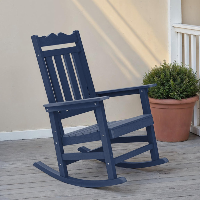 Chaise Adirondack berçante en plastique Anick, Bleu marine