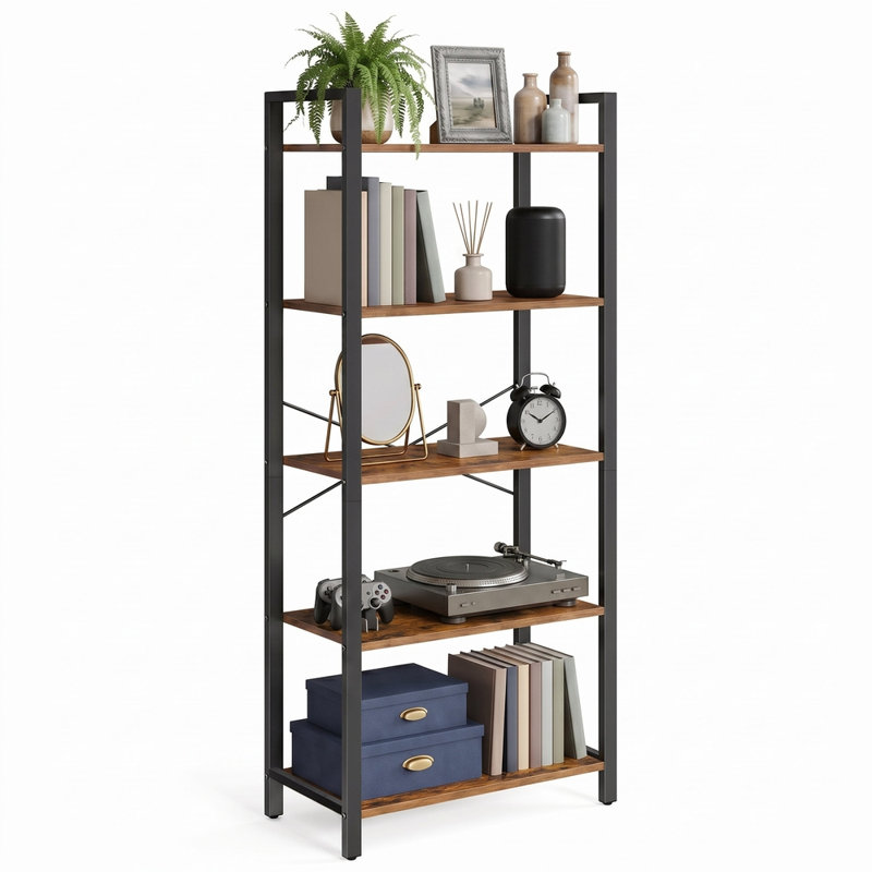 4-Shelf Storage Rack, Industrial Bookcase, Display Shelving Unit for Living Room or Office, 30 x 66 x 120 cm, Grey and Black