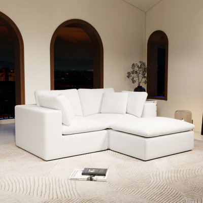 Siège modulaire blanc de 78,8 po x 68,9 po, revêtu de velours côtelé, combinaison de 3 pièces, sans assemblage, pour chambre à coucher avec revêtement en velours côtelé, espaces de vie