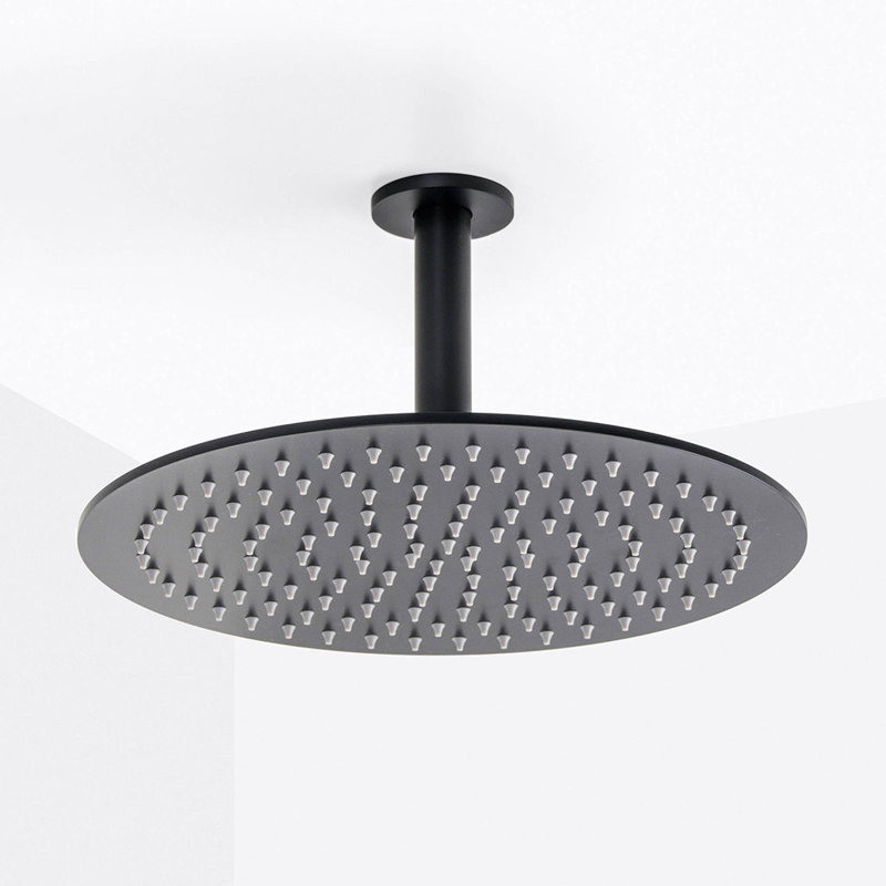 Metro Complete Round Shower Head - Ceiling Mount - 12" Brass/Satin Brass, Matt Black