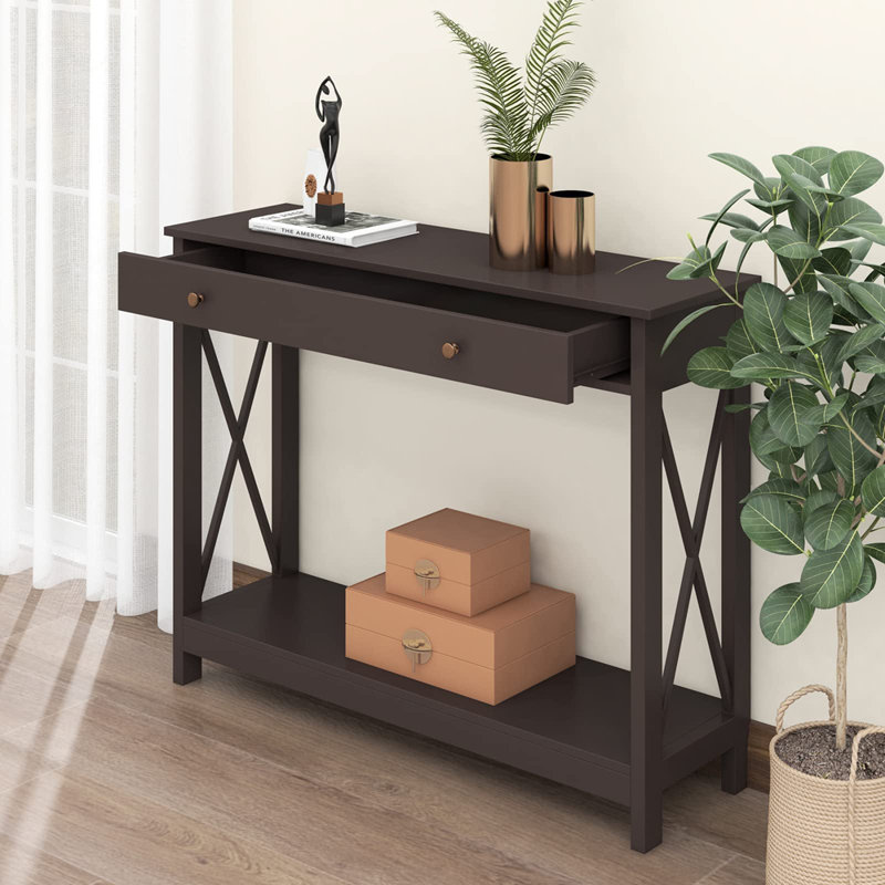Console avec tiroir et tablettes de rangement, parfaite pour le vestibule, le salon, Espresso
