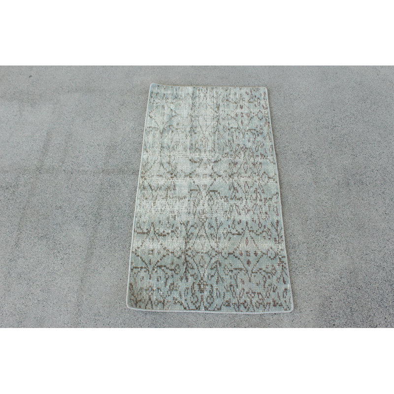 Charming Vintage Green Turkish Small Rug Ideal For Home Entrance Or As Decorative Floor Mat