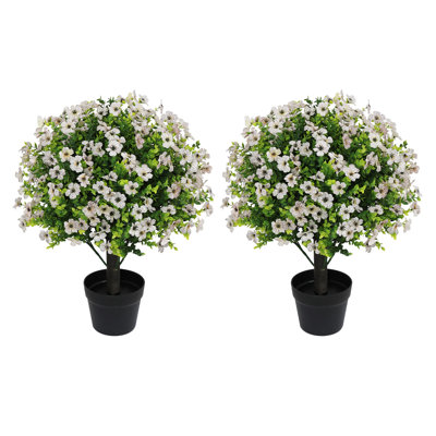 24” Artificial Boxwood Topiary Ball Tree with Seasonal Flowers for Indoor & Outdoor Spring & Fall Décor, Fake Potted Plants for Garden, Yard, Porch.