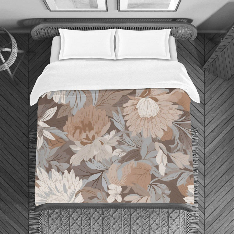 Floral Brown/Gray Microfiber Duvet Cover, Twin Duvet Cover