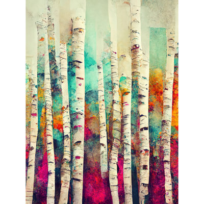 Abstract Multi Coloured Birch Tree Forest - Print