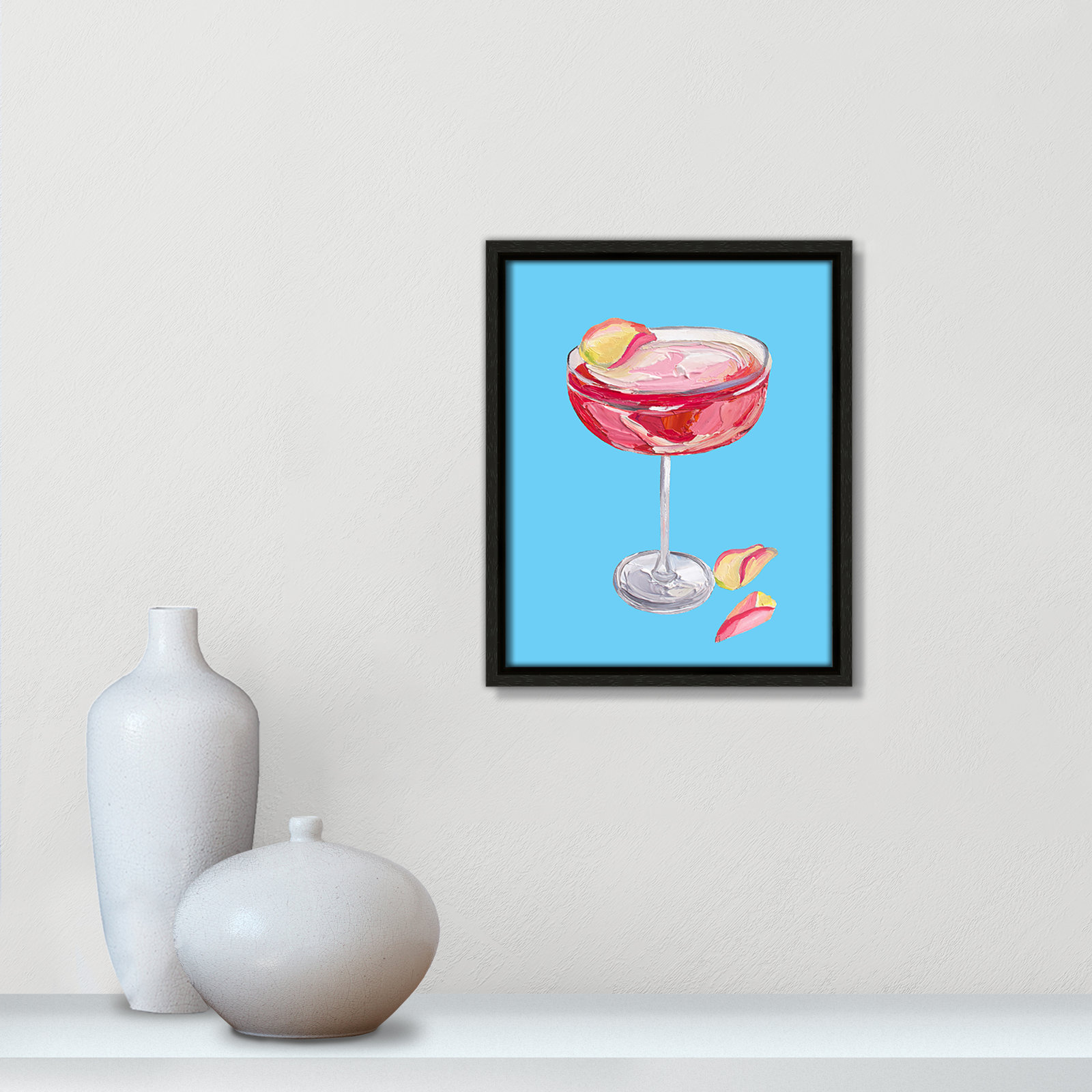 Sparkling Rose Gin Cocktail Print by Straker, 11.5" H x 9.5" W, Espresso Floater