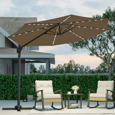 Solar-powered 10FT Cantilever Patio Umbrella, Ultimate Outdoor Comfort with 360° Rotation and Canopy Angle Adjustment