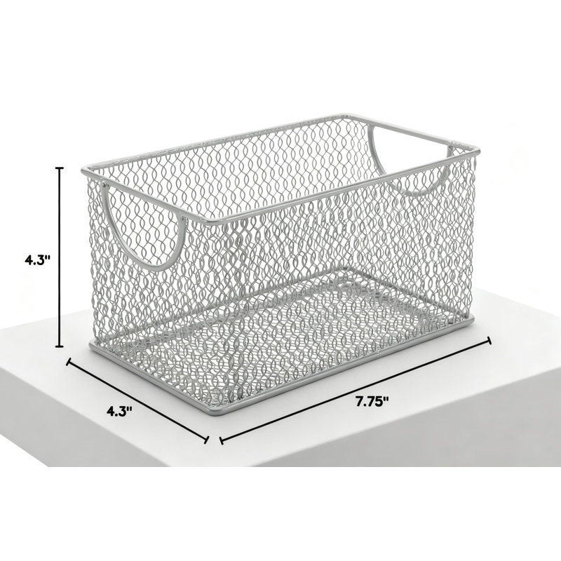 Stainless Steel Mesh Storage Bin With Handles For Home, Office, Kitchen & Bathroom Organization