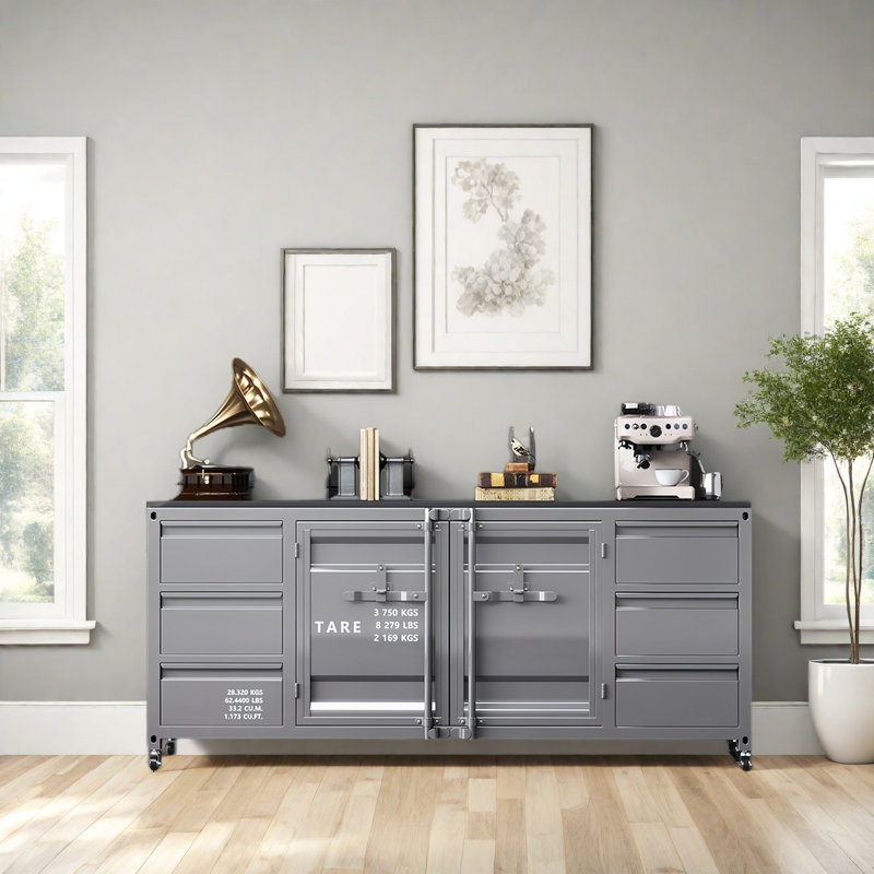 Armoire de style industriel rétro, Argent argent, H 35,4 po x l 59,05 po x P 15,7 po
