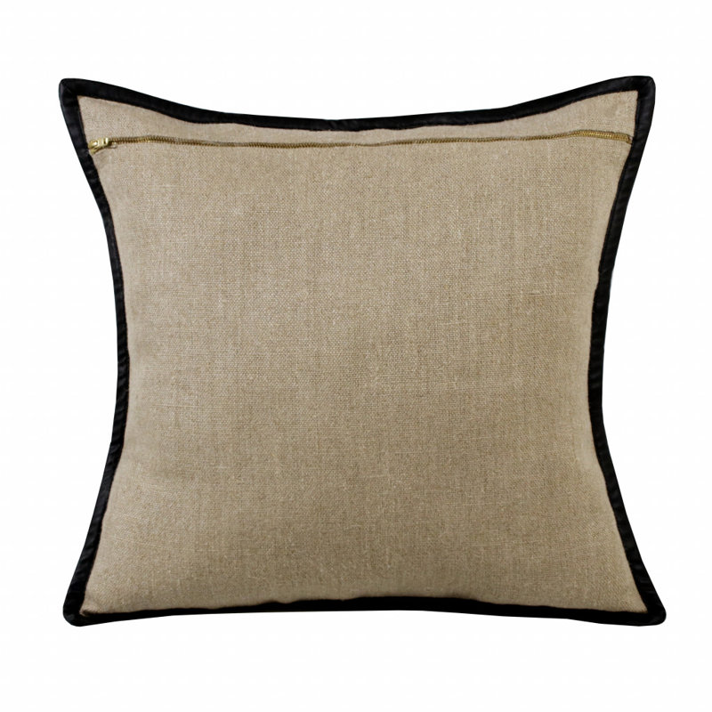 Housse de coussin en lin tissé à la main brun clair / noir Farmhouse, Housse de coussin seulement - sans coussin