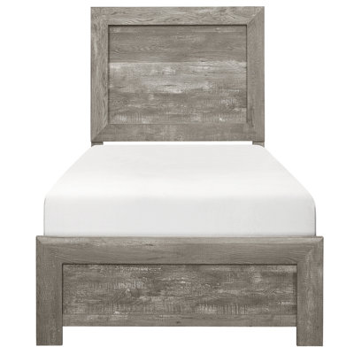 Lit simple en bois gris pour chambre à coucher, style rustique, avec tête de lit, longerons et sommier requis. Lit moderne, mobilier de chambre à coucher.