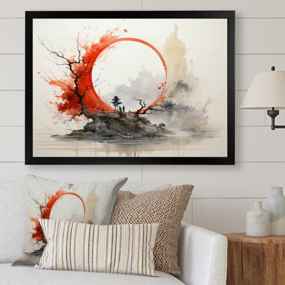 Rouge et gris, art bouddhiste Enso Lumières - art mural bouddhisme