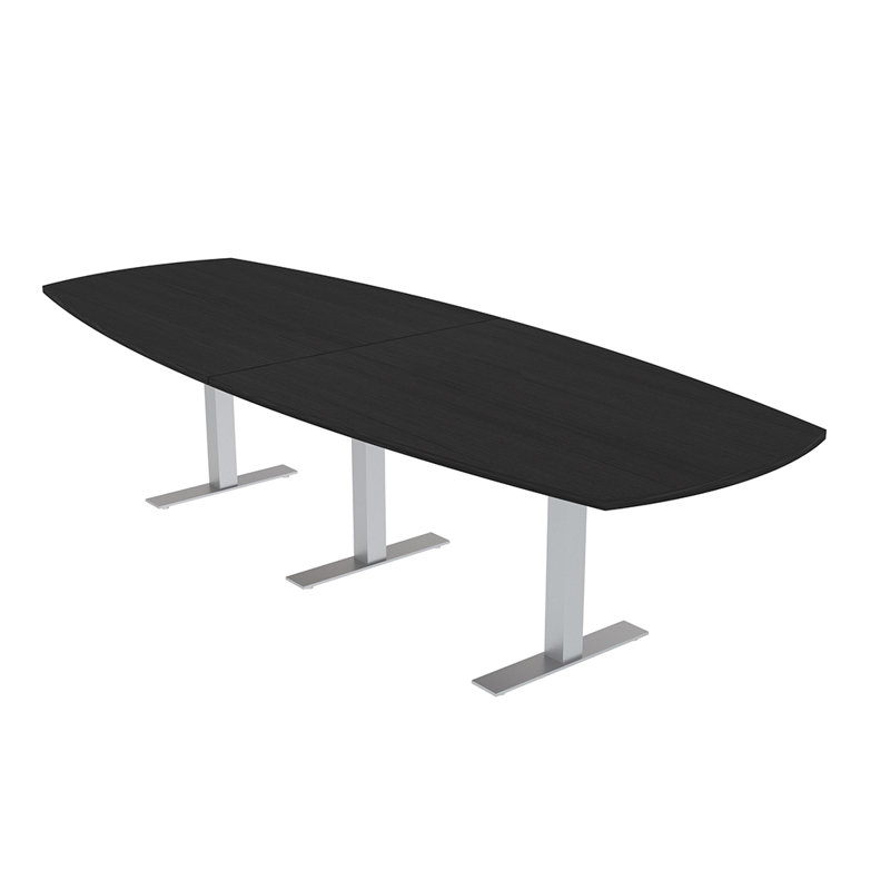 Table de conférence Pavert Arc Boat avec base en T en métal, H 30 po x l 168 po x P 48 po, Sel Lakeland, Noir mat