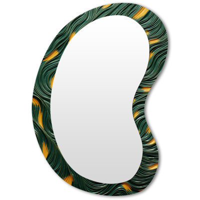 Eude Gold and emerald title flow - Tile Unique Shape Large Wall Mirror, Modern Asymmetrical Unique Mirror, Printed Metal Art