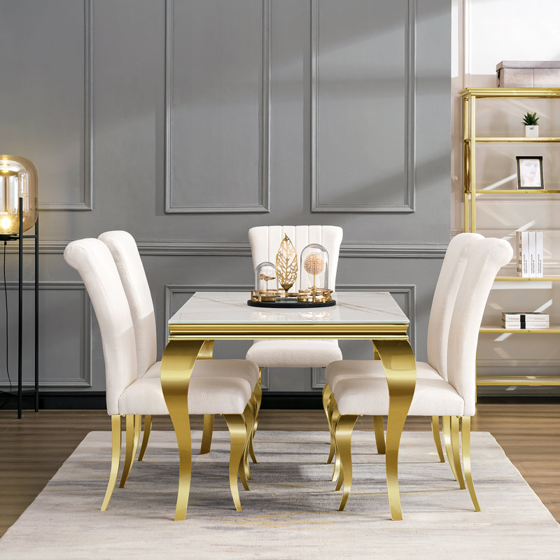 Arbedella 18.9'' H Boucle Upholstered Side Chair, White, Gold