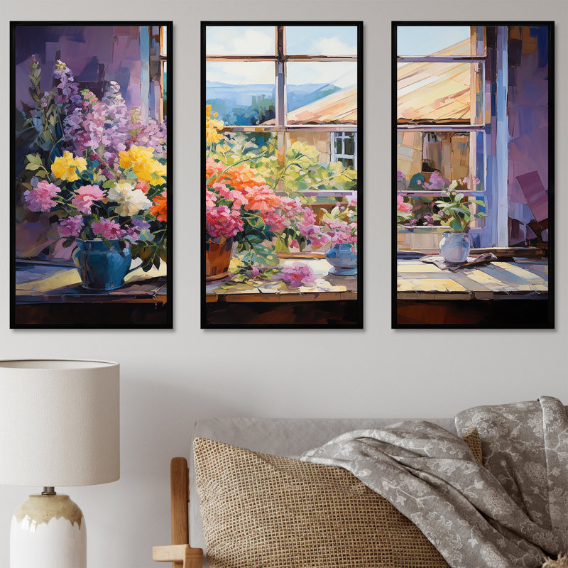 «Mauve Floral Ranch», art mural, Cadre flottant noir, H 32 po x l 48 po