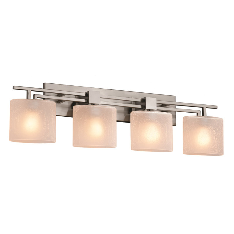 Éclairage pour meuble-lavabo 4 lumières Carolos, Nickel brossé, Craquelé givré