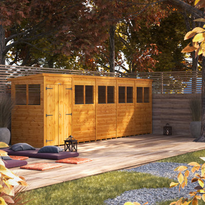 Powersheds 20 x 4ft Timber Tongue & Groove Pent Garden Shed, Double Doors