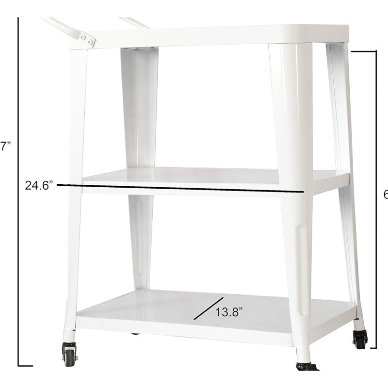 Industrial 3-Tiered White Dining Cart With Swivel Wheels And Long - Lasting Metal Blend For Kitchen Use, 33.7"H X 23.8"W 13.8", Assembly Required Frame Some