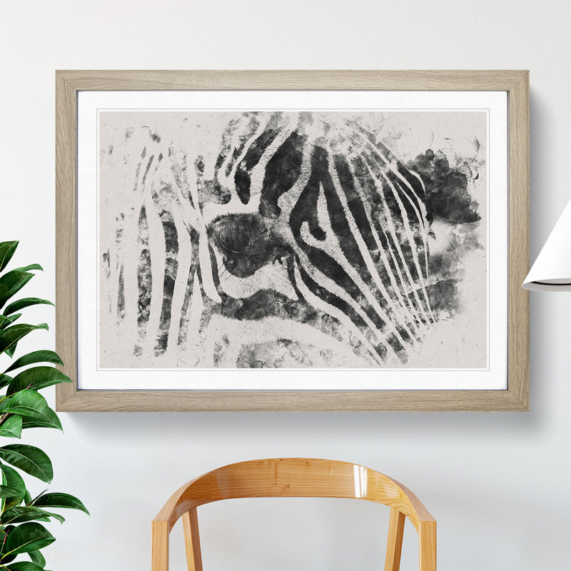 Zebra Vol.1 Watercolour - Framed Print, 36cm H x 48cm W x 2cm D, Oak